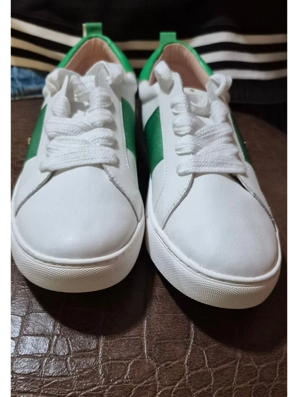 Kate Spade White with Green Accent Lace Up Sneakers Size 10B NWOT